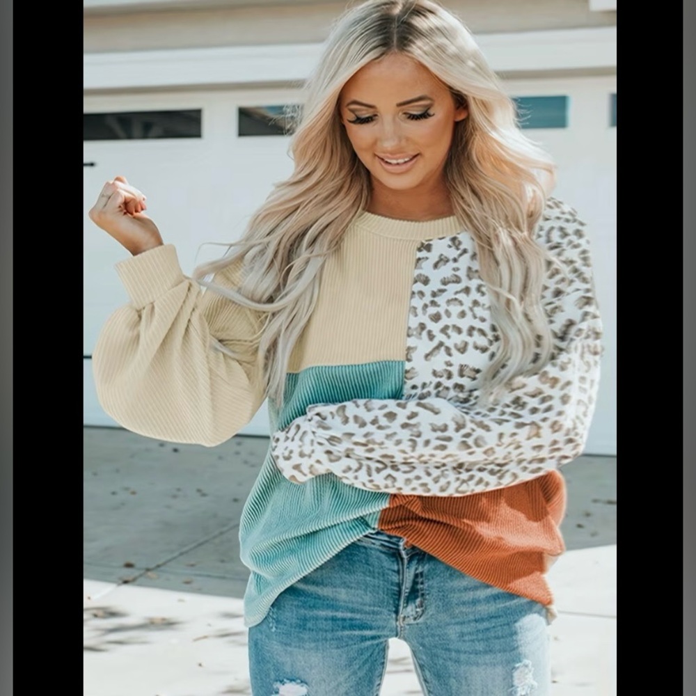 Colorblock Leopard Patchwork Sweater - image 2